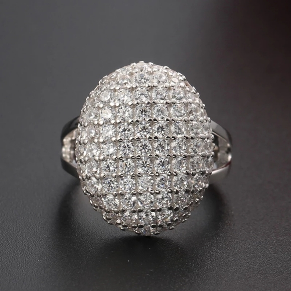 New Silver Big Coctail Diamonds Ring - Picture 4 of 5